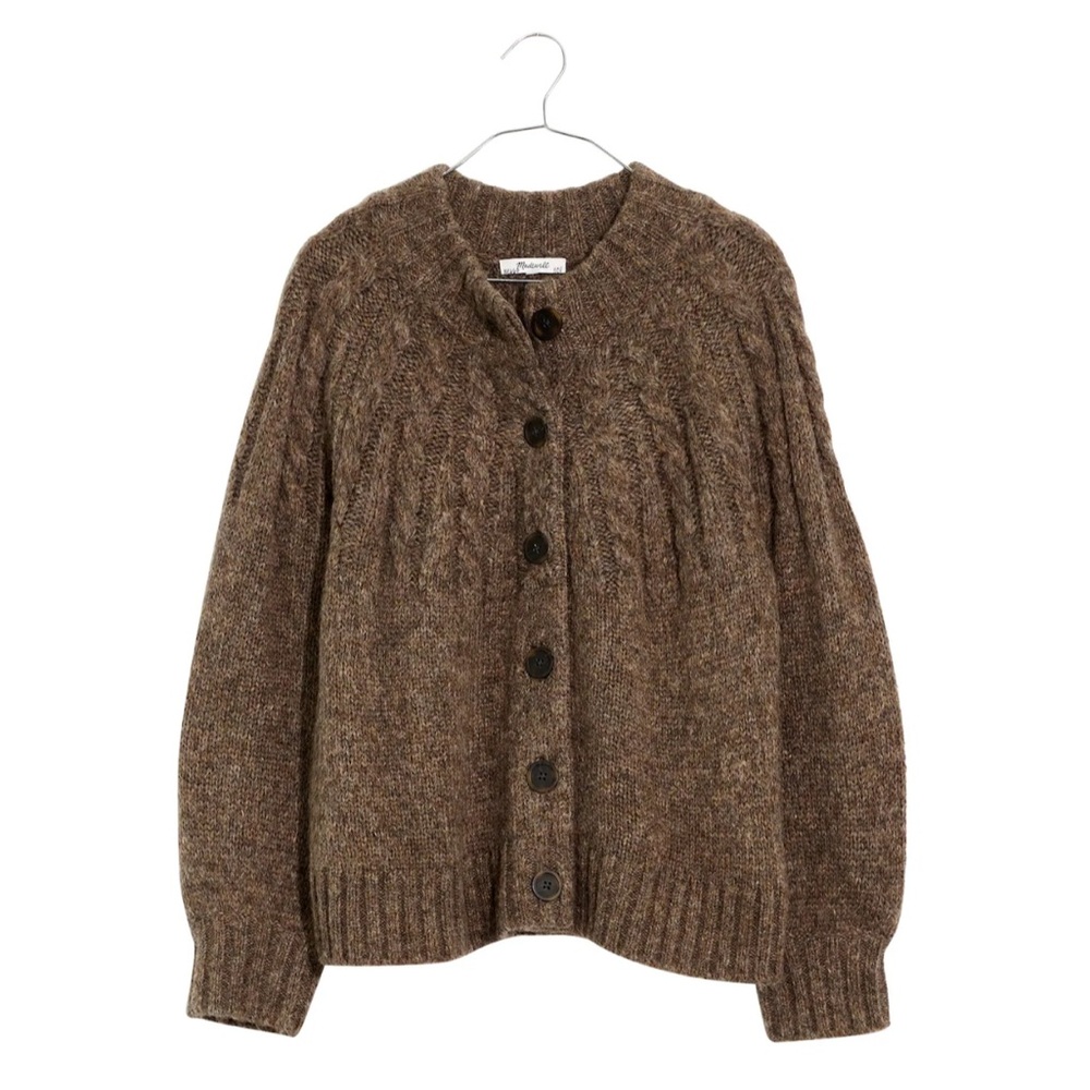 Madewell Harwood Cableknit Mockneck Cardigan Sweater in Heather Otter Sz Small - Picture 16 of 16